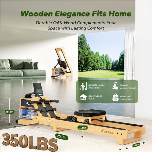 MERACH Water Rowing Machine - Foldable Design with 400LBS Capacity, Monitor & Free App for Home Use