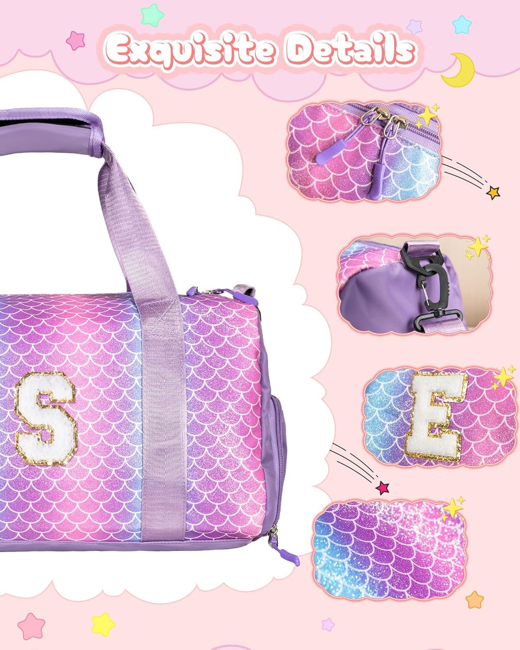 Skiennix Personalized Gym Bag for 8-Year-Old Girls - Stylish Weekender Tote with Shoe Compartment & Makeup Pouch (Letter T)