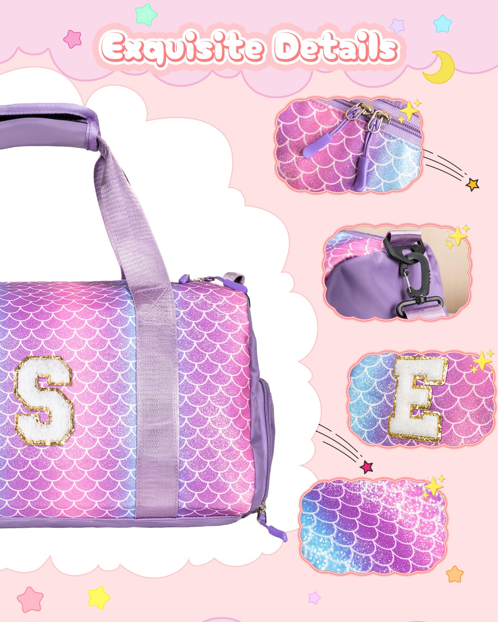 Vogewood Cool Stuff for Teen-Girl Gym Bag with Shoe Compartment, Kid Personalized Weekender Overnight Bags, Initial Travel Tote with Makeup Pouch, Gift for 7 8 9 10 11 12 Year Old Girls (Letter S)