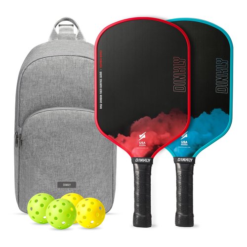 Dinkly Raw Carbon Pickleball Paddles Set of 2, T700 Carbon Fiber Rackets with 16MM Honeycomb Polymer Core, 4 Balls and 1 Portable Carry Bag, USAPA Approved Pickleball Set for Men, Women, Red & Blue