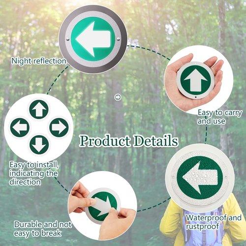 Amylove 36 Piece Trail Markers Bright Reflective Trail Markers Green Bright Trail Signs Trail Marking Reflectors for Hiking Hunting Camping Backpacking Walking Driveway Office New Place, Easy to Mount