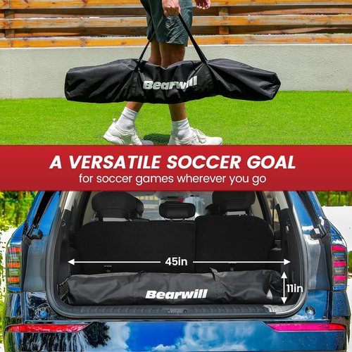 Bearwill Soccer Goal - 12X6FT Portable Soccer Net with Easy Setup & Upgraded Collapsible Base | Ideal for Backyard Practice