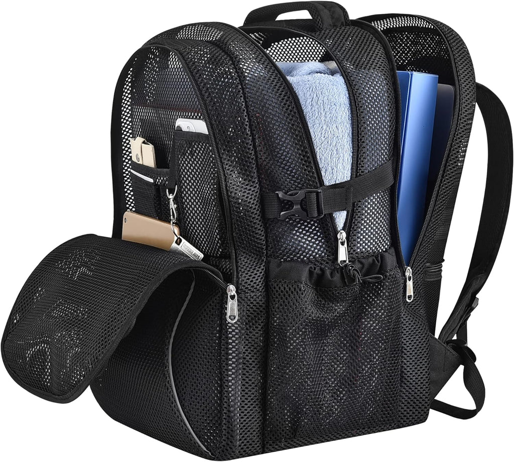 USPECLARE Heavy Duty X-Large Mesh Backpack - Semi-Transparent Design with Rain Cover for School & Travel