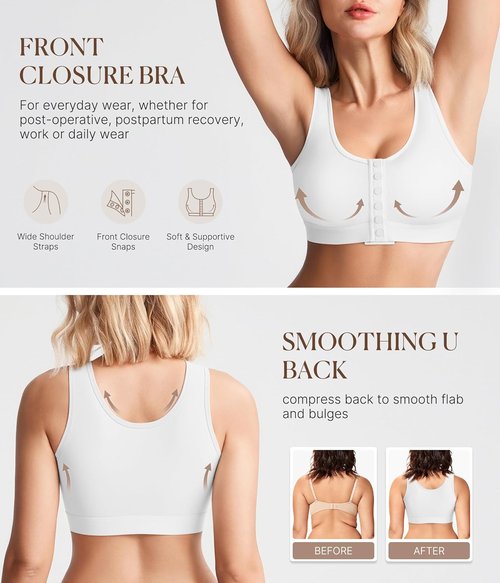 BRABIC Post-Surgery Compression Bra - Full Coverage Wireless Design for Mastectomy | Back Smoothing