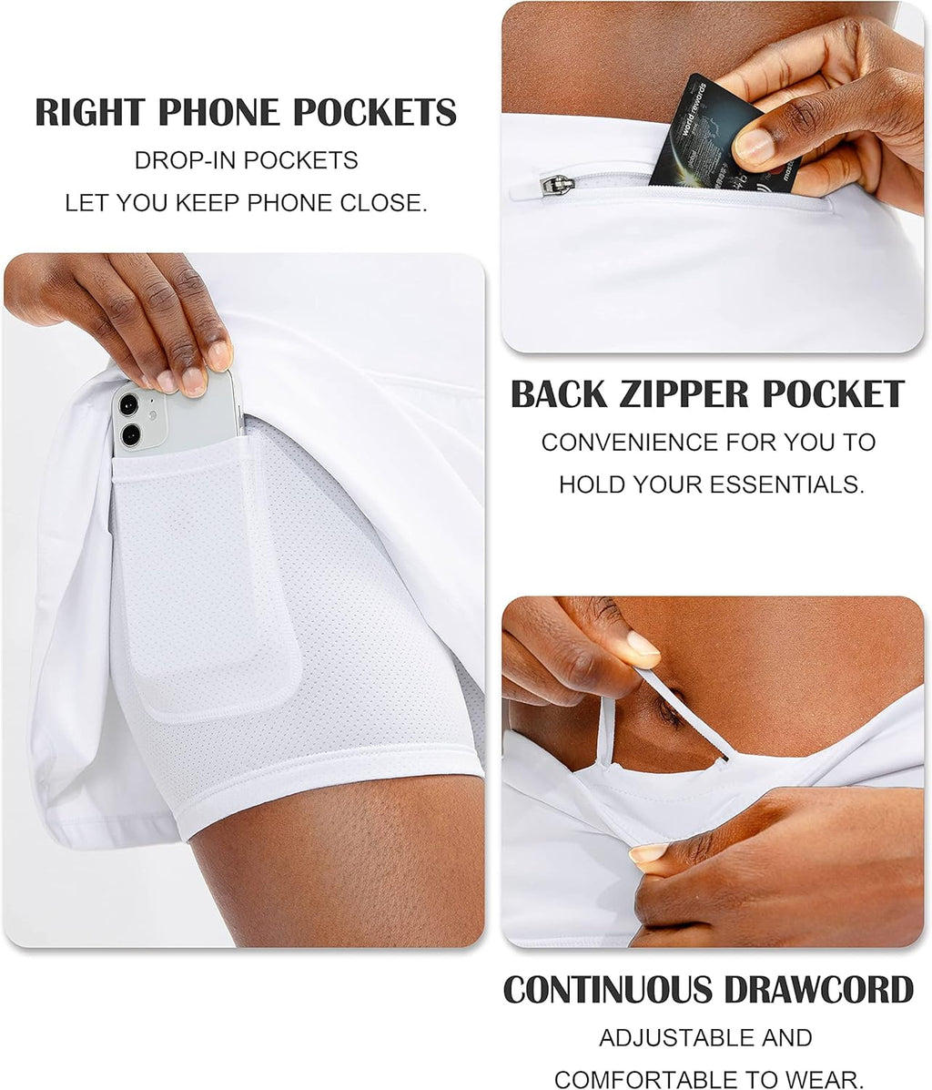 Soothfeel Pleated Tennis Skirt - Women's High Waisted Athletic Skorts with Pockets for Running & Workouts