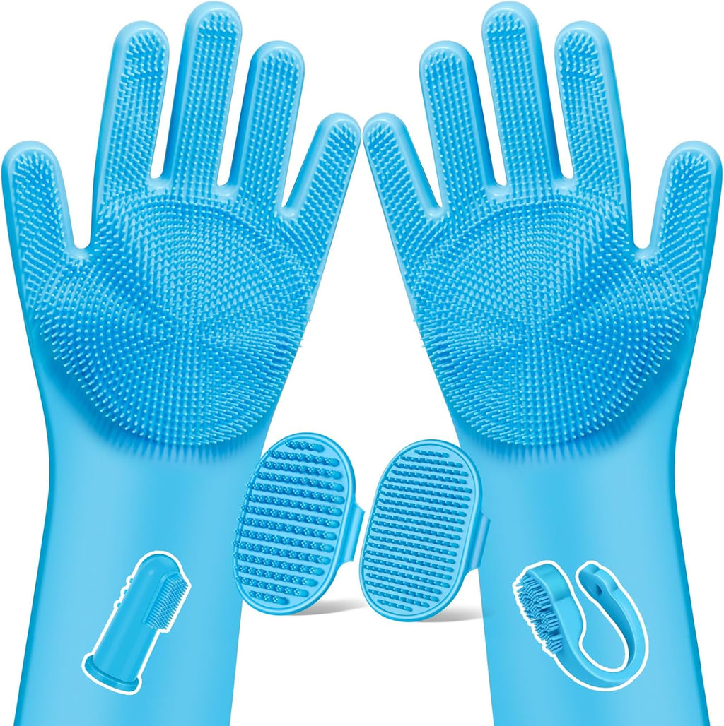 Augwind Pet Grooming Kit - 6PCS for Dogs, Cats & Horses | Includes Bath Gloves & Brush (Light Blue)