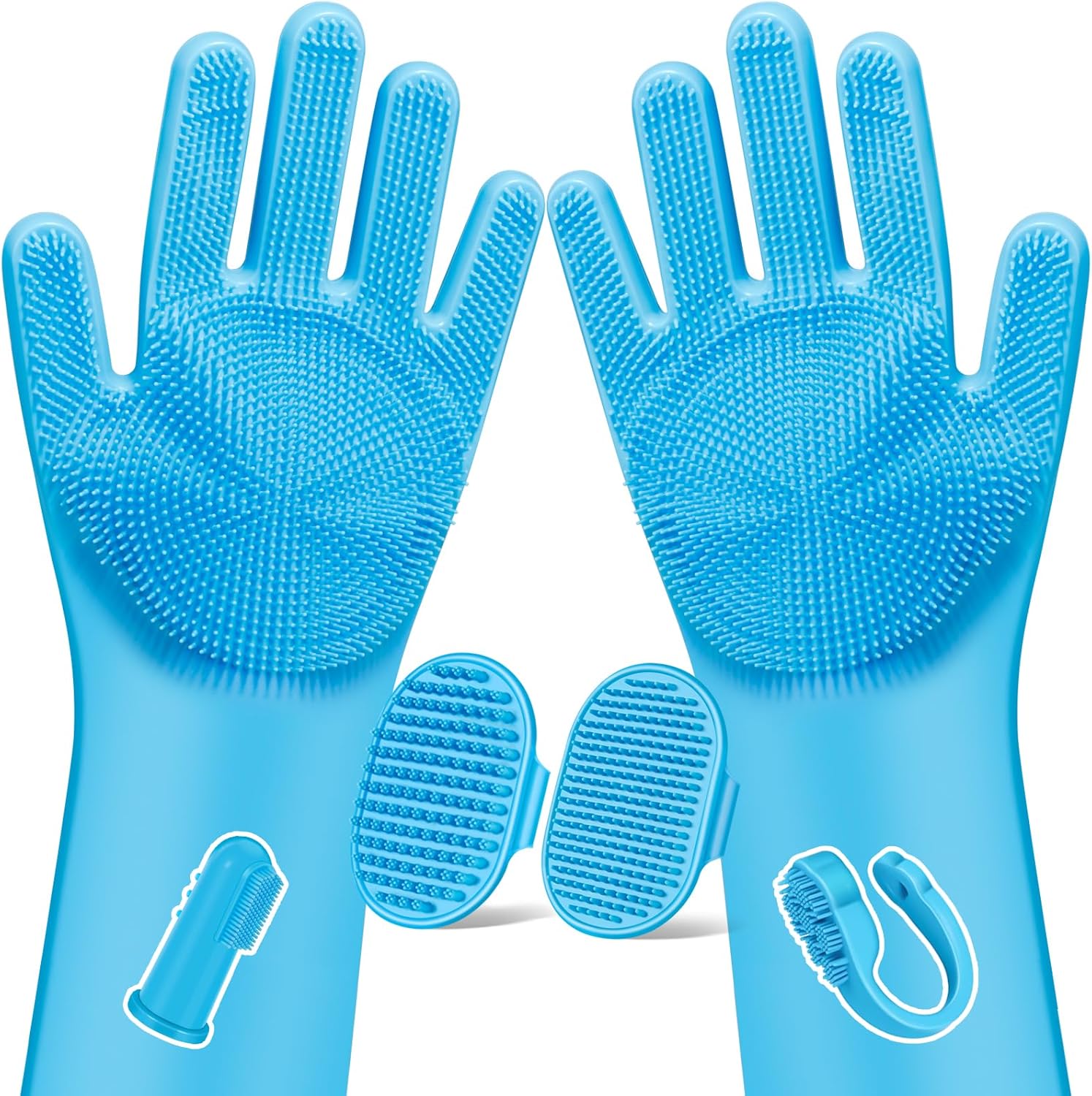 Augwind Pet Grooming Kit - 6PCS for Dogs, Cats & Horses | Includes Bath Gloves & Brush (Light Blue)