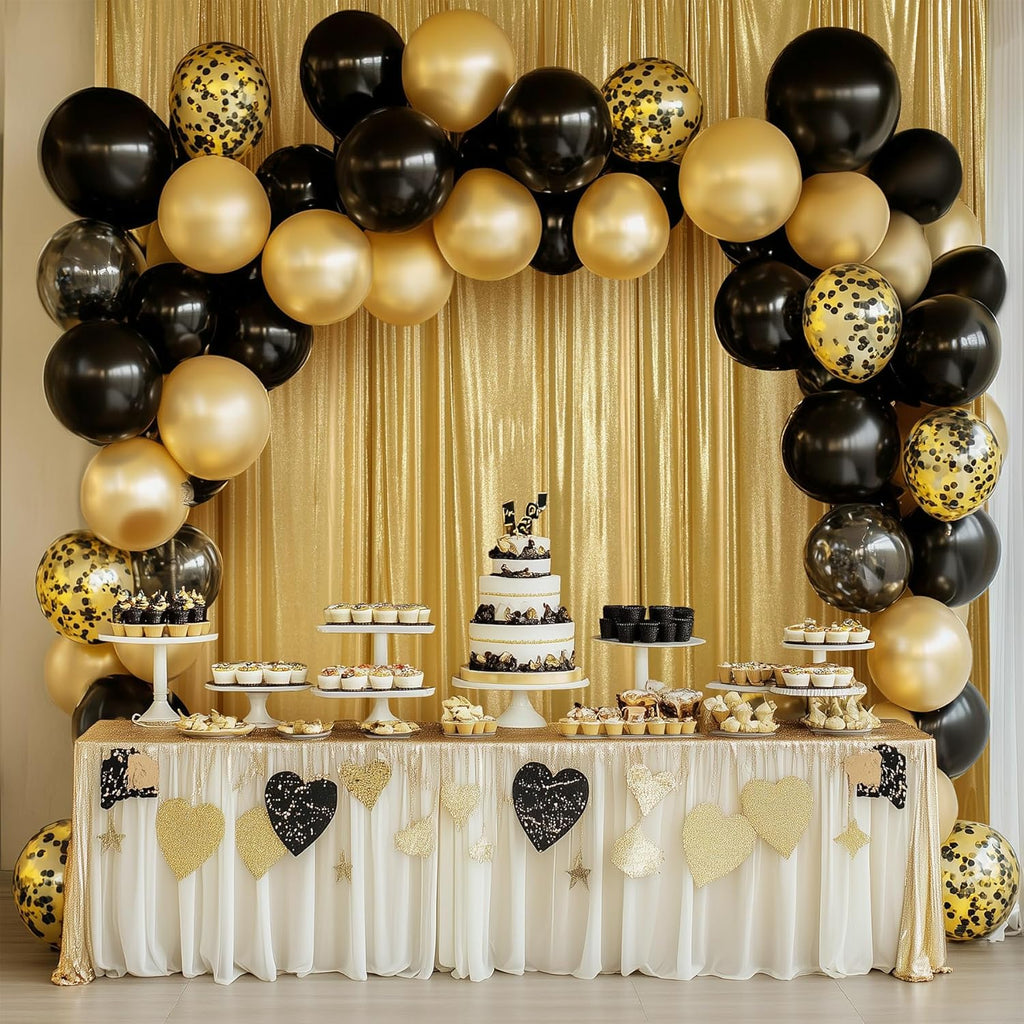 Skiennix Gold Sequin Backdrop Curtain Panels - Wrinkle-Free Glitter Photo Drapes | 10x10 ft for Weddings & Parties