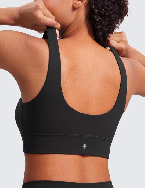 CRZ YOGA Butterluxe U Back Longline Sports Bra - Padded Scoop Neck Yoga Crop Top for Women