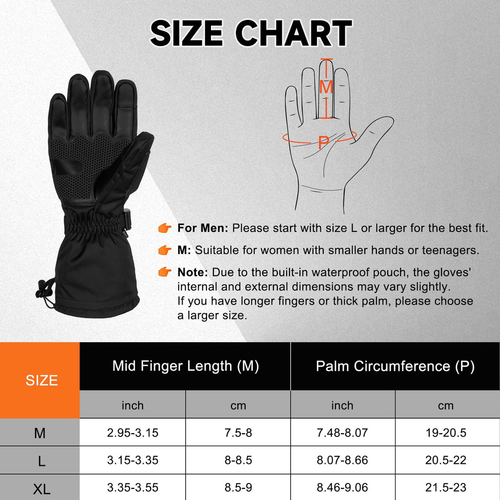PEKWZIZ Heated Gloves, 5V 6000mAh Rechargeable Heated Gloves for Men Women, Waterproof & Upgrade Non-Slip Electric Heating Glove for Motorcycling, Hunting, Skiing, Outdoor Work (Black, Large)