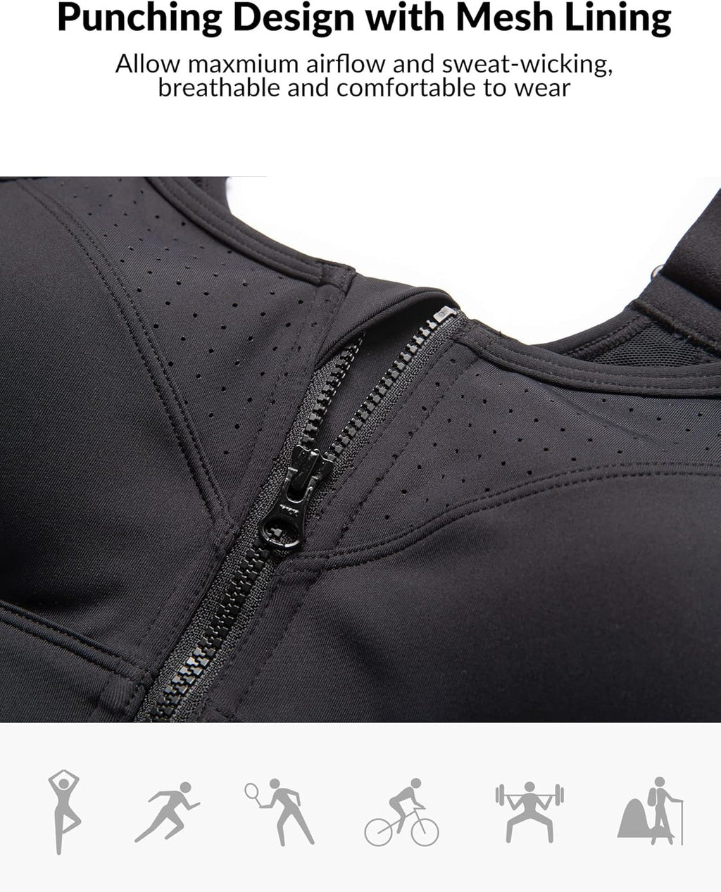 Yvette High Impact Adjustable Sports Bra - Zip Front Wireless Design for Plus Size Women