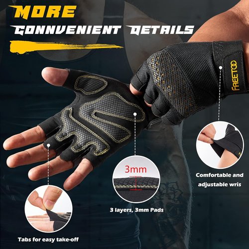 FREETOO Workout Gloves - Full Palm Protection & Ultra Ventilated Design for Weight Lifting | Men's Size