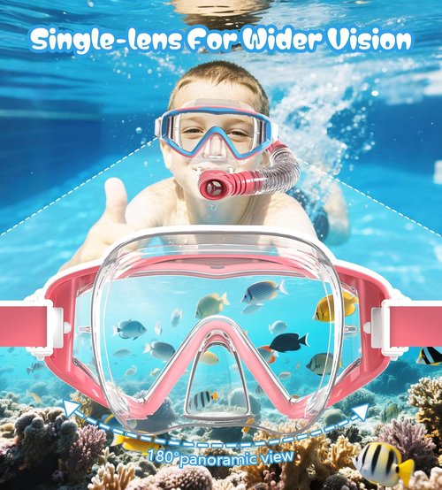 Aegend Snorkel Mask - Panoramic Anti-Leak & Anti-Fog Design for Adults, Youth & Kids | Includes Mesh Bag