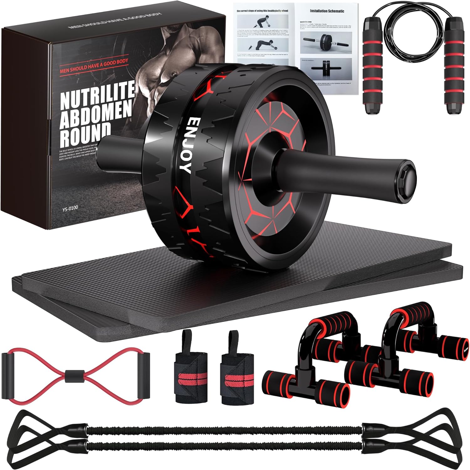Readaeer Ab Roller Wheel Kit - Complete Ab Workout Set with Resistance Bands & Knee Mat