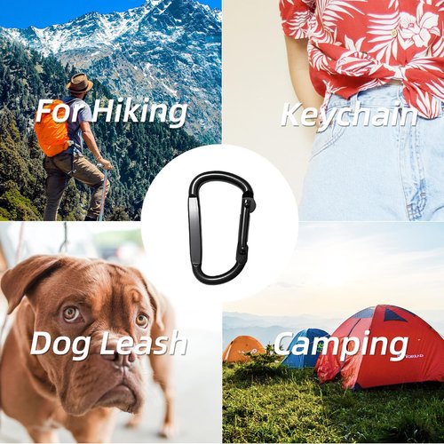 EZYA Heavy Duty Carabiner Clips - 2.4" Small D-Ring for Keychains, Camping, Hiking, Dog Leash | Black, 6PCS