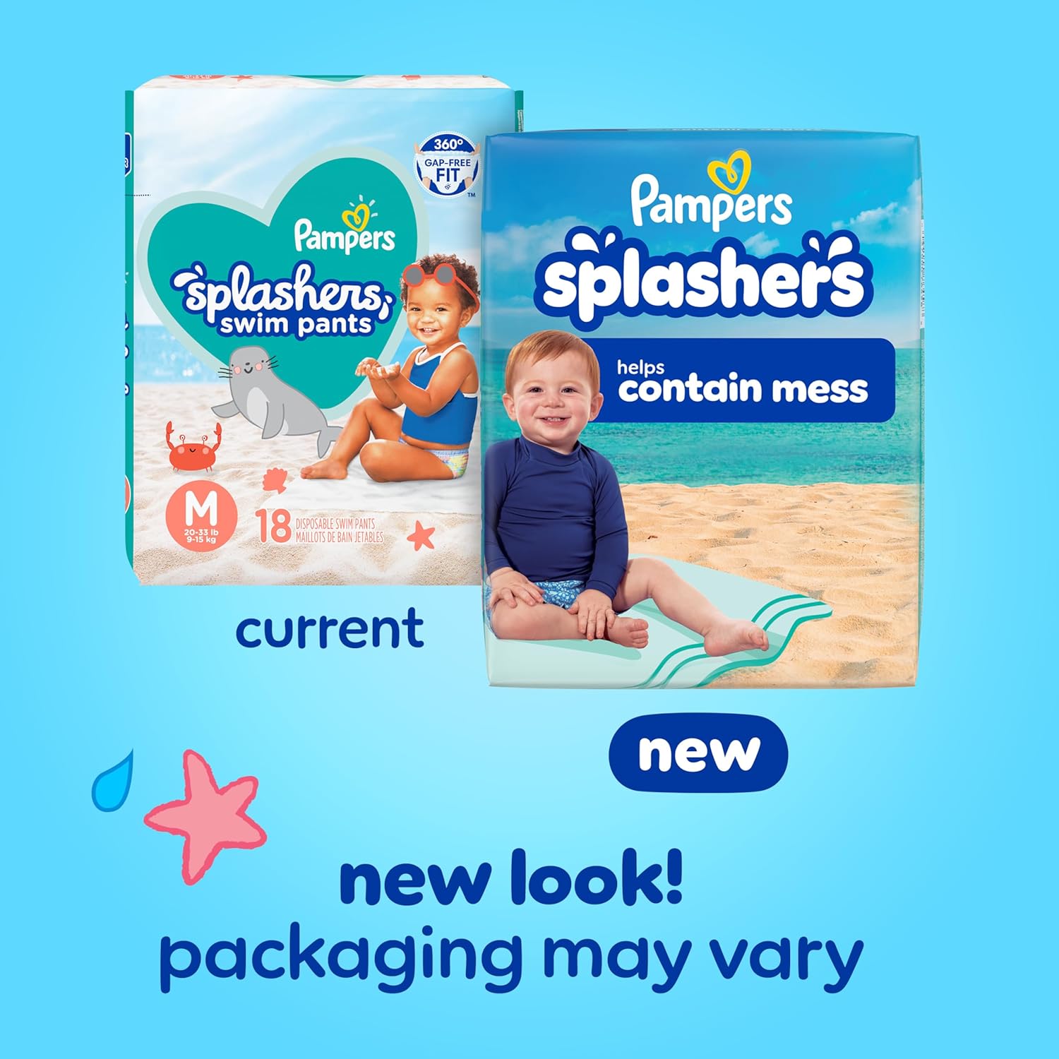 Pampers Swim Diapers - Splashers for Baby - Gap-Free Disposable Swimming Pants | Size 2-3, 20 Count