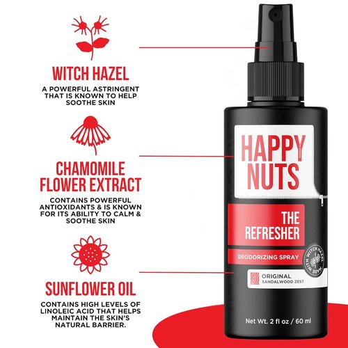 Happy Nuts The Refresher Men's Ball Deodorant Spray - Cooling & Toning Formula for Freshness - Ideal for Post-Trimming & Shaving (1 Pack)