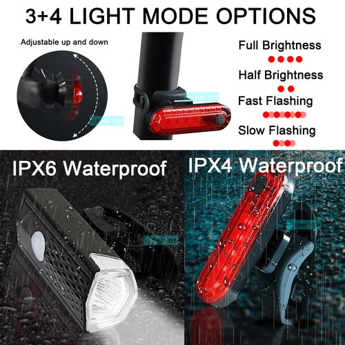 YUERWOVER Ultra Bright Rechargeable Bike Light Set Bicycle Front Headlight and Back Rear Taillight Cycling Night Essential Waterproof Warning Flash Light MTB Accessories for Kids Men Women Adults