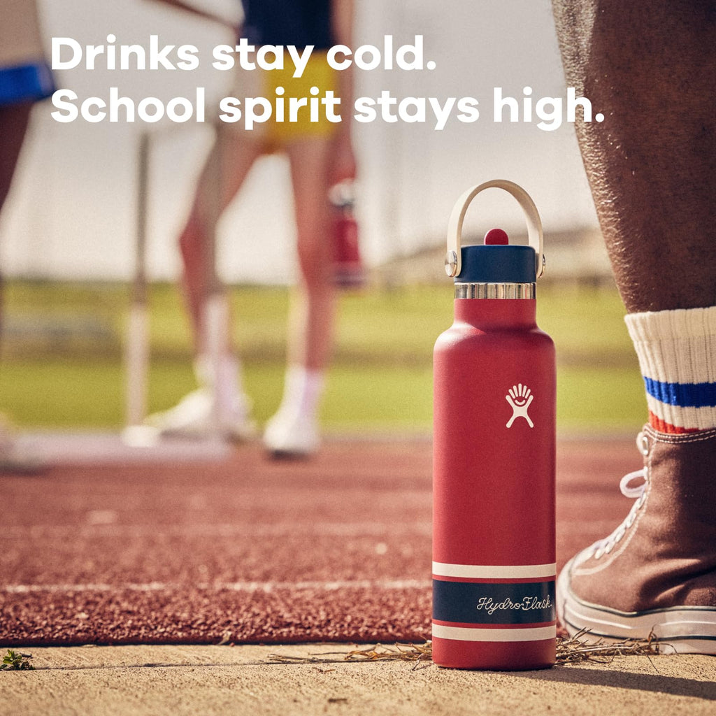 Hydro Flask Water Bottle - Insulated Stainless Steel - Standard Mouth Flex Straw Lid, Non Spill, Leakproof and Refillable in 21 Oz Campus Pink