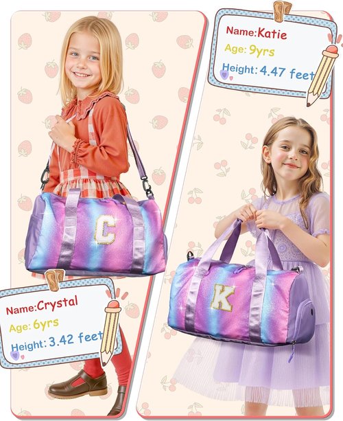 Cool Stuff Personalized Teen Girl Gym Bag - Shoe Compartment & Makeup Pouch | Ideal Gift for Ages 7-12 (Letter S)