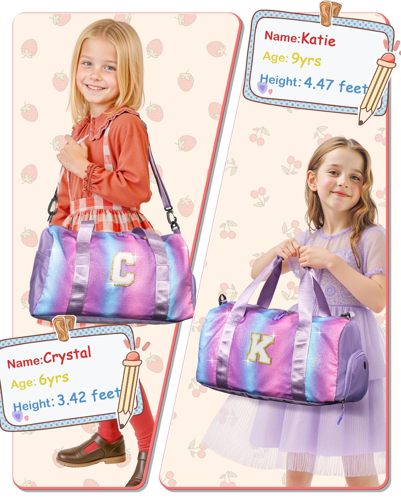Vogewood Gifts for Grandkids-Tween Girls Gifts Trendy Stuff-Girl Gym Bag with Shoe Compartment, Kid Personalized Weekender Overnight Bags with Makeup Pouch, Preppy Things for Kids (Letter E)