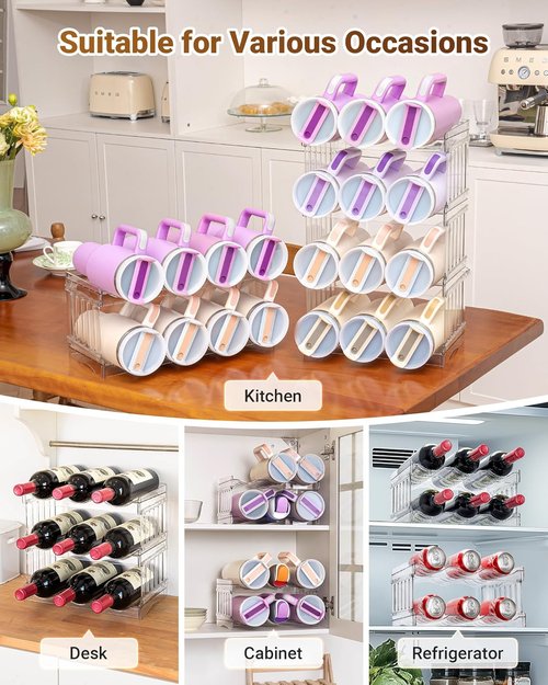 Gracenal Large Tumbler Organizer - Stackable Storage for 40 oz Stanley Cup Accessories | 4-Pack, 12-Bottle Capacity