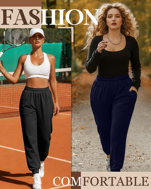 Evervibe 3 Pack Women's Plus Size Yoga Joggers, Comfy High Waisted Lounge Pants Loose Casual Sweatpants Pajama with Pockets(Navy, Dark Gray, Black,3X-Large)