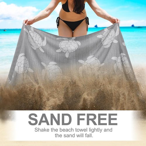 Genovega Oversized Cotton Beach Towel - Lightweight, Quick-Dry, Sandless | 72"x36", Grey Turtle Design