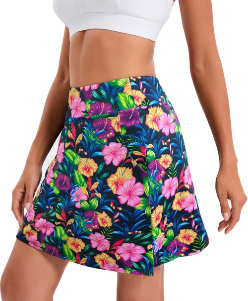 Oyamiki Women's Active Athletic Skort Lightweight Tennis Skirt Perfect for Running Training Sports Golf D08 Pink Yellow Floral L