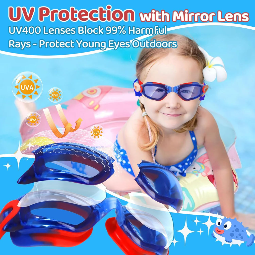 Vvinca Swim Goggles - Anti-Fog & UV Protection | No Leak Design for Kids Ages 3-15 (2 Pack)