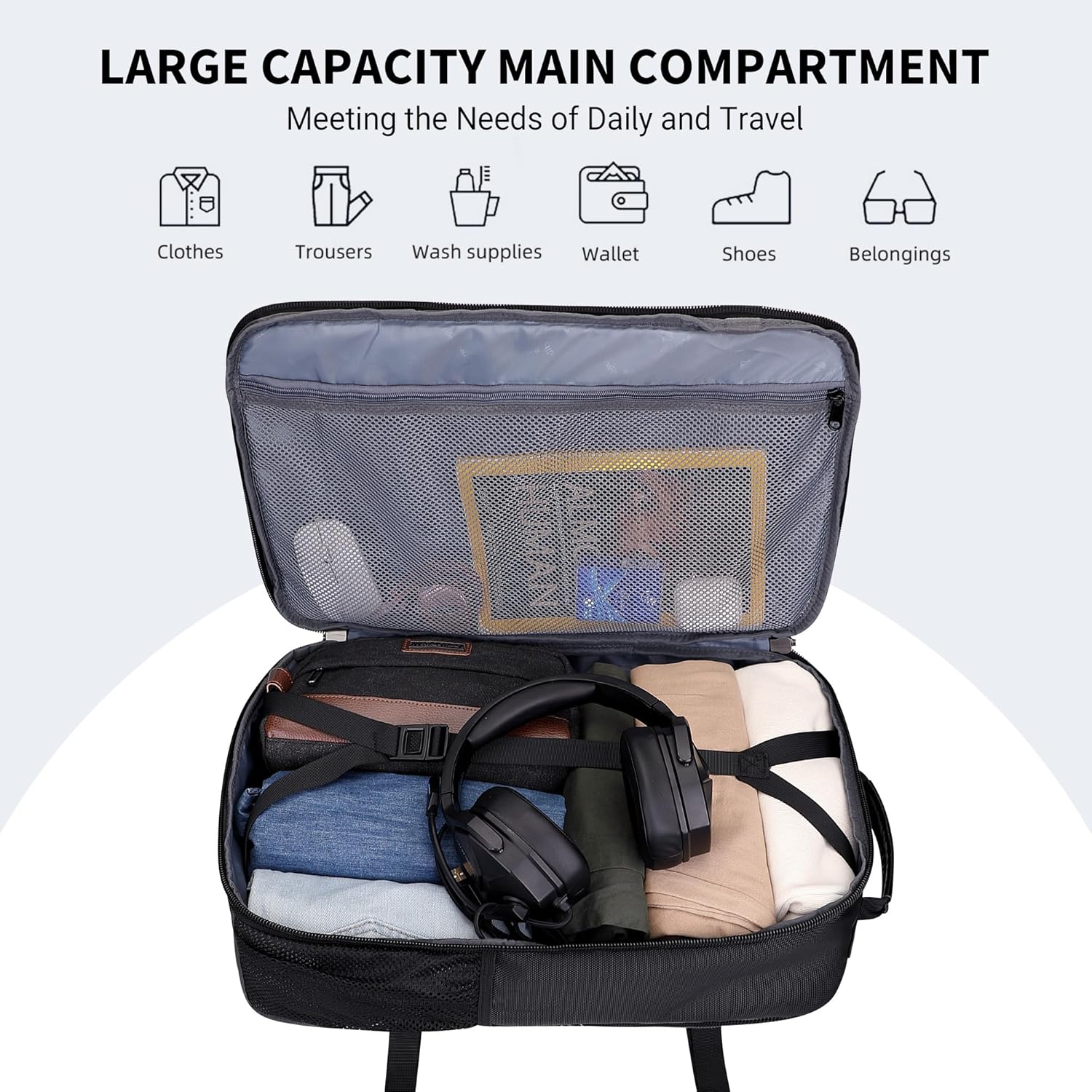 WITZMAN 45L Convertible Travel Backpack for Men - Airline Approved | Fits 17-Inch Laptop - Black