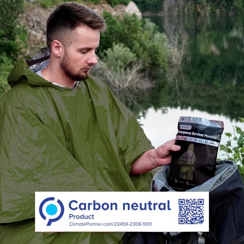 aZengear Emergency Survival Poncho (4pc) Thermal Mylar Foil Blanket for Heat Retention and Rain | Reversible with Hood | Waterproof, Windproof, Portable, Hands-Free, Outdoor Kit (Green)