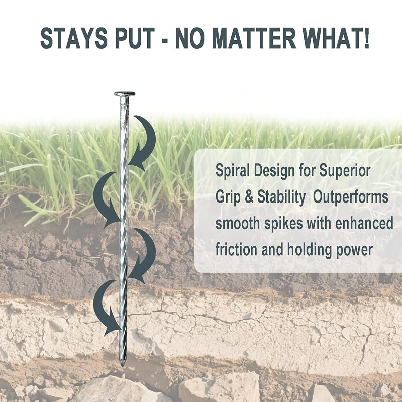 8 Inch 100 Pcs Artificial Turf Stakes Galvanized Landscape Stakes - Heavy-Duty Spiral Design (Variation: 100+8 inch)