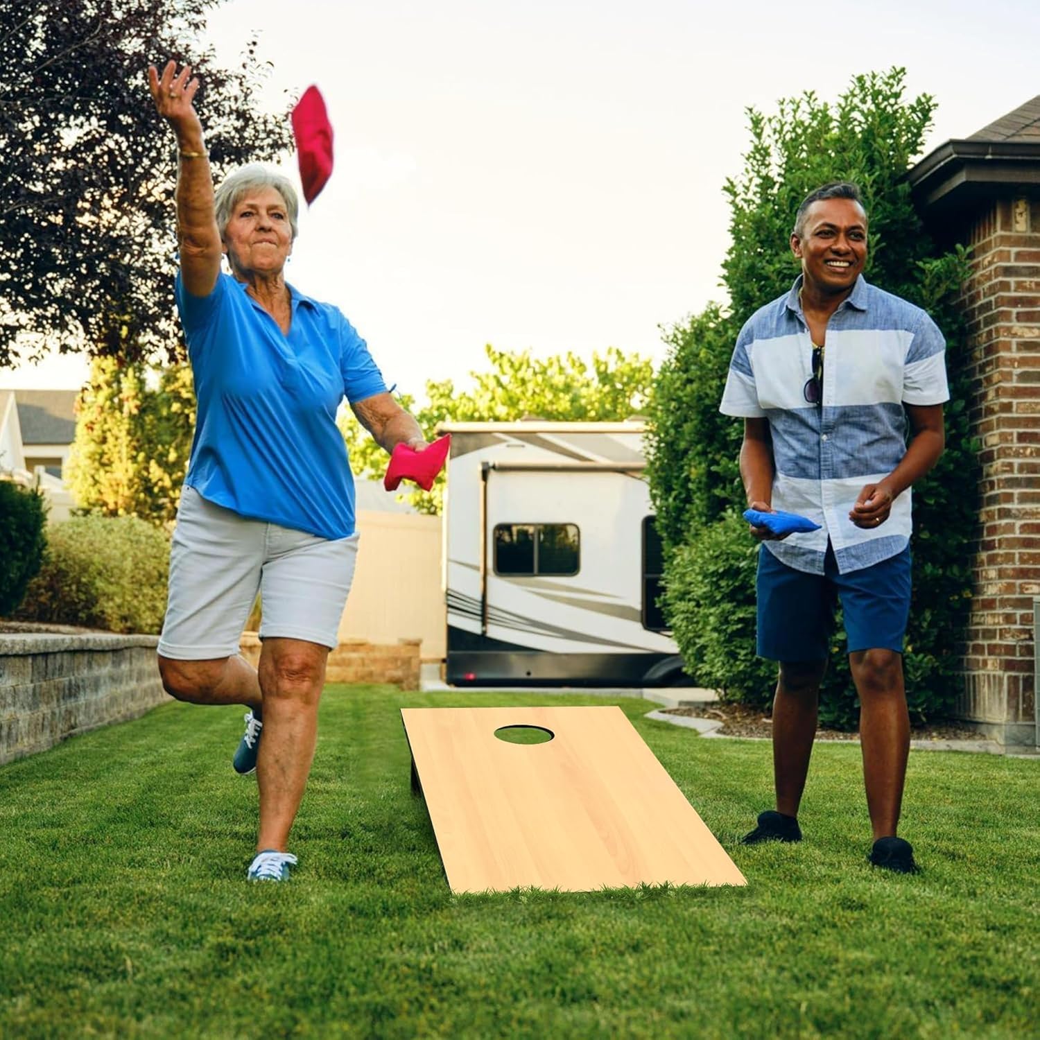 Skiennix Premium Cornhole Boards Set - Regulation 4x2 Ft with 8 All-Weather Bean Bags & Carrying Case