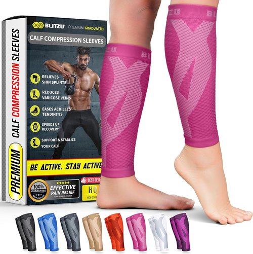 BLITZU Calf Compression Sleeve - Footless Support for Runners | Pain Relief for Shin Splints