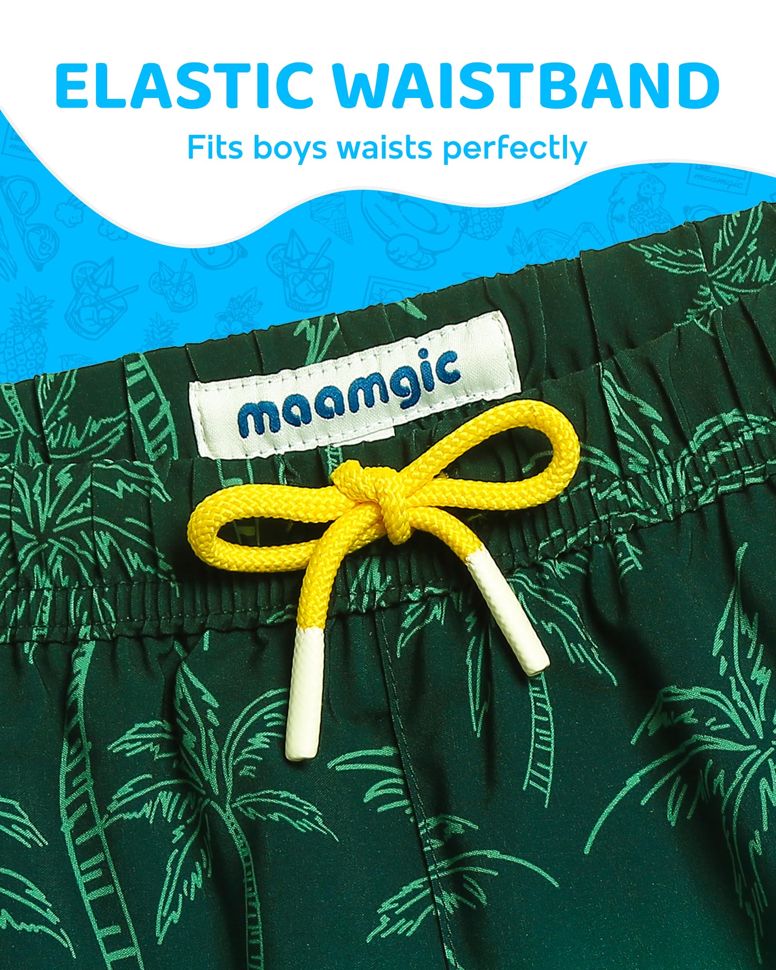 maamgic Boys Swim Trunks with Compression Liner 4-Way Stretch Quick Dry Bathing Suit Toddler Beach Shorts Green Coconut 2T