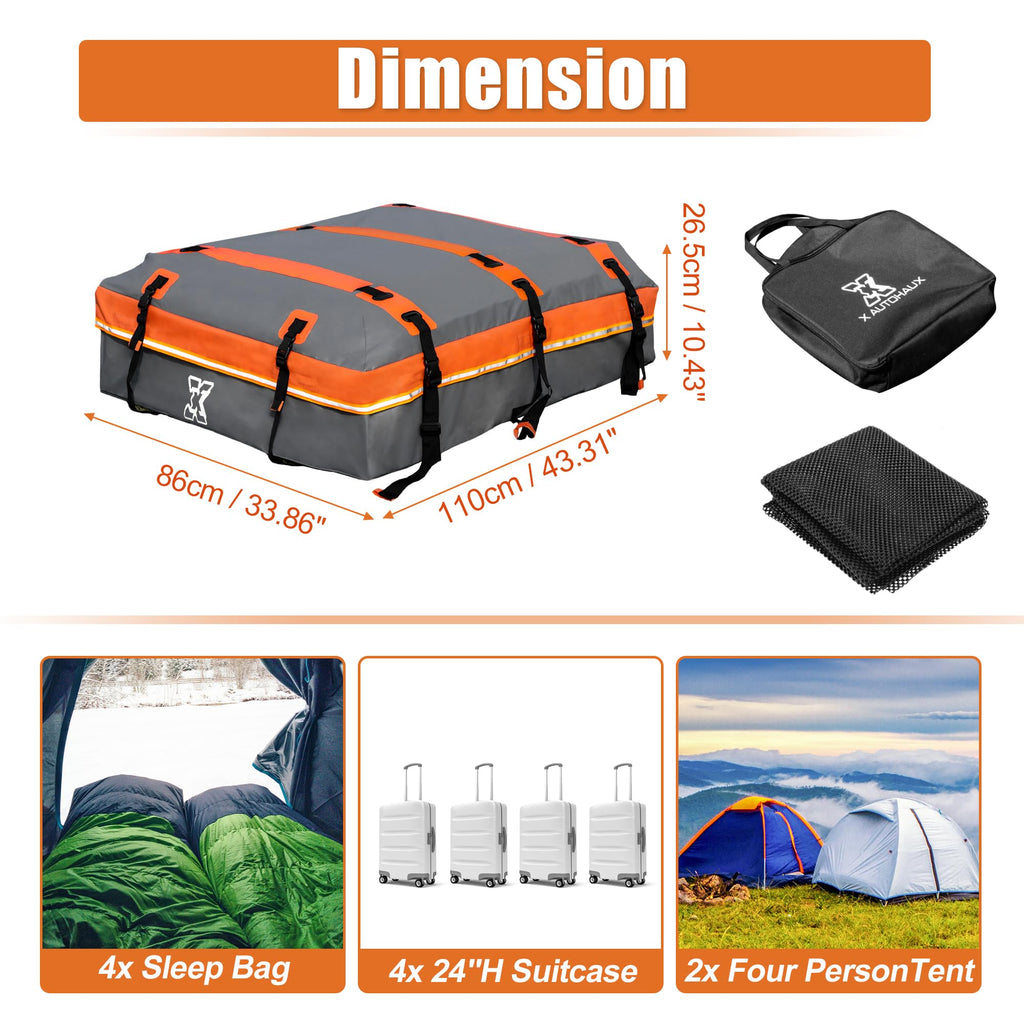 X AUTOHAUX 1000D PVC Waterproof Car Roof Bag Rooftop Cargo Carrier Bag Luggage Carriers for Cars with or without Rack Anti-Slip Mat 6 Door Hooks Set Gray - 15 Cubic Feet