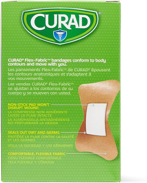 CURAD Flex-Fabric Fingertip Bandages - Skin-Friendly Adhesive, Breathable Fabric, 2 x 1.75 Inches, 100 Count