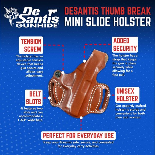 Desantis Thumb Break Mini Slide Holster, Premium Gun Holster, Fits SIG P938, Kimber Micro 9MM, Adjustable Tension Device, Right-Hand Draw, Tan