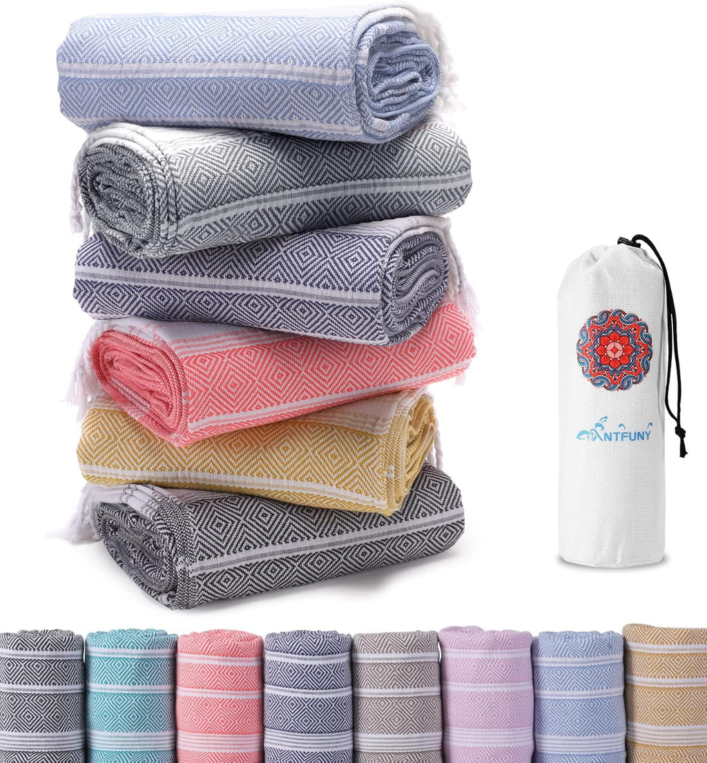 Antfuny 6 Packs Turkish Beach Towels Vacation Essentials Quick Dry Sand Free Soft Absorbent Extra Large XL Big Blanket Adult Oversized Bath Pool Swim Towel Set Bulk Multipack Thin Sandless Fast