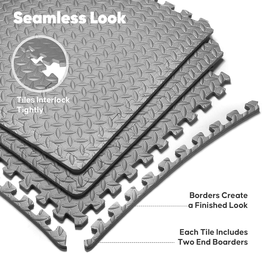 Puzzle Exercise Mat by Home Gym - EVA Interlocking Foam Tiles for Workouts & Play Areas | Grey, 24” x 24” x ½” - 16 Tiles (64 SQ FT)
