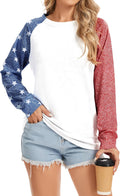 TSMNZMU Women's Star Print Colorblock Shirt - Long Sleeve American Flag Blouse for 4th of July