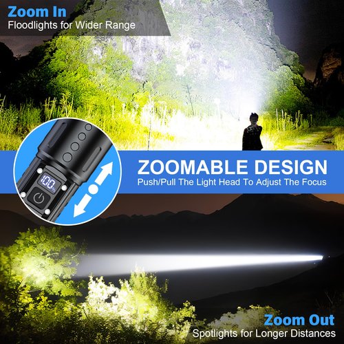 Banral Flashlights High Lumens Rechargeable - Super Bright Tactical LED Flash Light, Dimmable&Memory Function Powerful Waterproof Flashlight for Camping,6 Modes,Zoomable,LCD Display (2, Black)