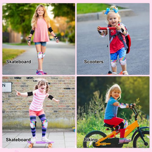 Knee Pads for Kids Elbow Padds Wrist Guards with Drastring Bag Adjustable Protective Gear Set for Girls Boys 3-8 Years Roller Skating Bike