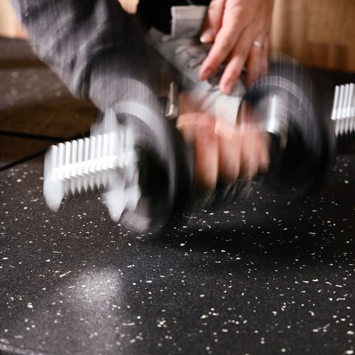 CyclingDeal 5/8" Thick High-Density Gym Floor Mats Tiles - 6 Pack 19.7”x19.7” Rubber Exercise Workout Equipment Ground Shock Absorbing Mat for Home Gym Garage - Black w/White Dots