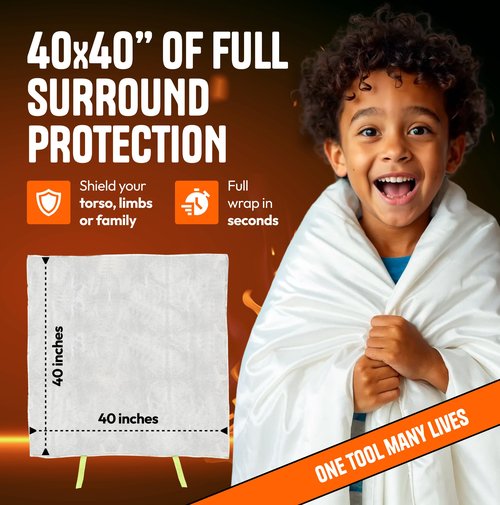 primyx Emergency Fire Blanket 40"x40" (1-Pack) – Fireproof Survival Blanket for Home, Kitchen, RV & Camping – Smothers Grease & Electrical Fires – Reusable, Pet & Family Safe Fire Safety Gear