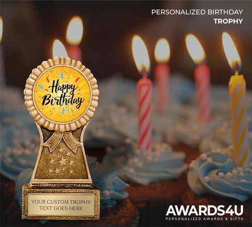 Awards4U Birthday Trophy - Personalized Engraved Award for Kids & Adults | Custom Text for Birthday Celebrations