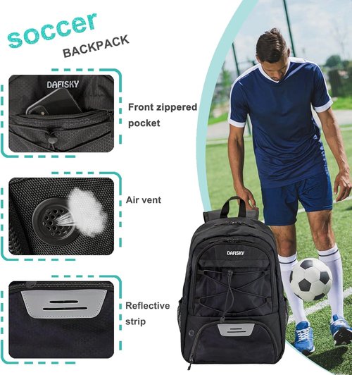 DAFISKY Soccer Backpack - Water Resistant Design with Ball Holder & Shoe Compartment | Ideal for Football, Basketball, Volleyball