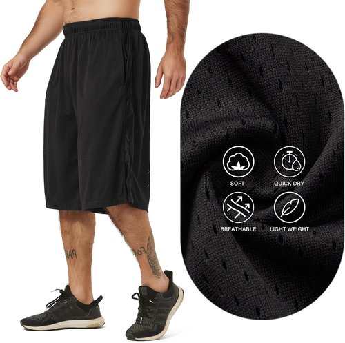 HQUEC Men's Athletic Basketball Shorts - 12" Loose-Fit Workout Shorts with Pockets