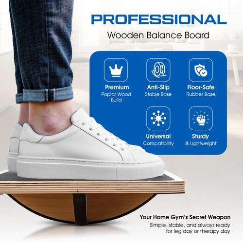 ONEFITGUY Wooden Balance Board for Adults, Wobble Board for Core Strength & Stability Training, Non Slip Surface, 550lb Capacity, Home & Office Exercise Use